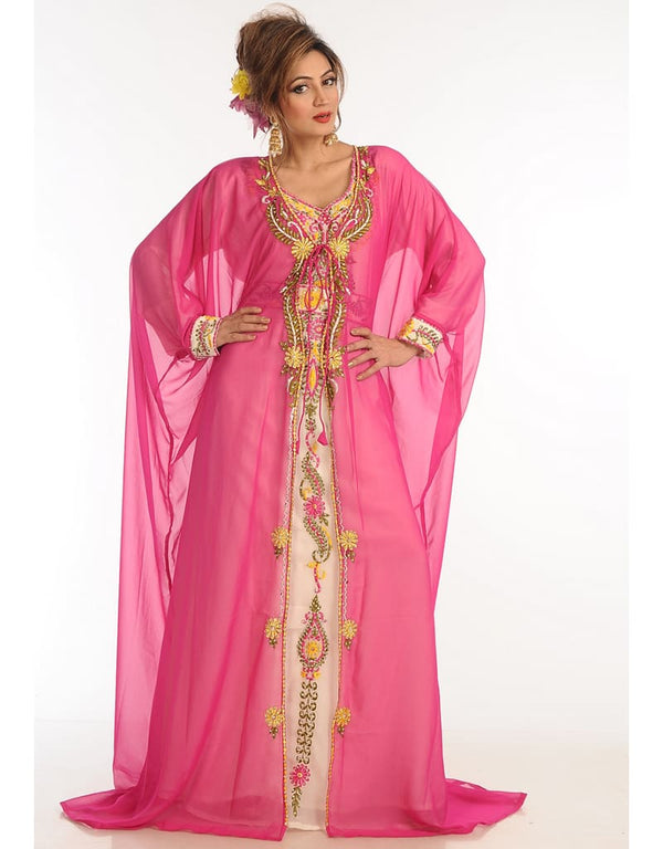 Muslimah Multicolor Georgette Hand Zari Embroidery Kaftan